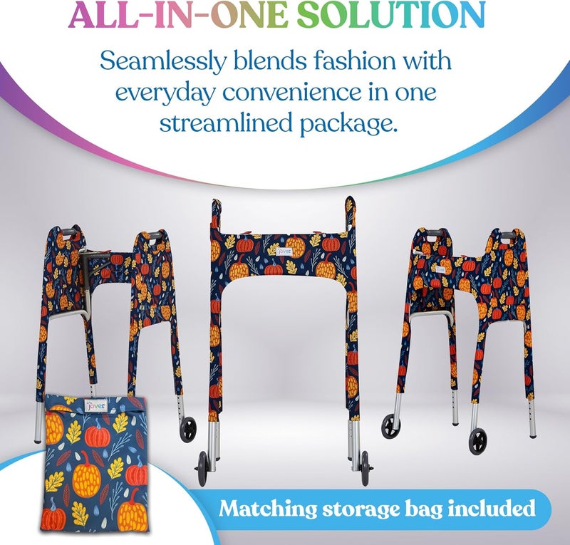 Jover – Walker Covers (Fall Festival) – Colorful Fabric Cover for Standard Folding Walker Mobility Aid with Pockets, Easy Fit Senior Walker Accessories, Washable Polyester, + Matching Storage Bag - Image 3